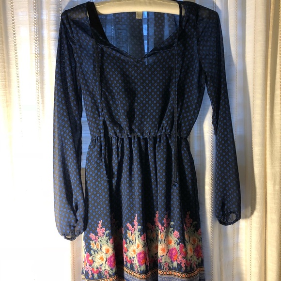 Mudd Navy Blue Mesh Dress with Slip - Picture 1 of 4
